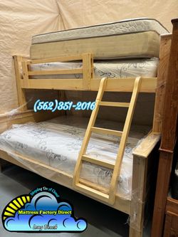 New Natural Pine Wood Twin Over Full Complete Bunk Bed Set Both Mattresses Included Litera Completa Camas Individual Y Matrimonial Colchones Incluidos
