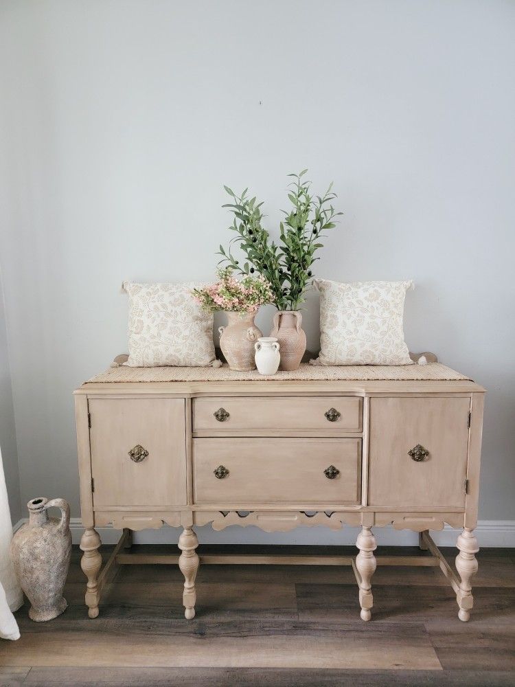 Antique Jacobean "Light Brown Finish" Solid Wood Buffet - Sideboard - Console - Entryway - TV Stand Farmhouse Coastal