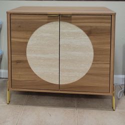 NEW Sideboard Buffet Cabinet with Storage, Mid-Century Modern Kitchen Storage Cabinet with Adjustable Shelf and Circular Inlay Doors
