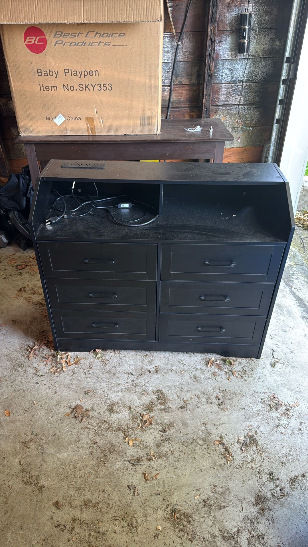 Mini dresser with charging port LED lights