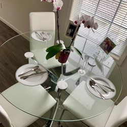 Modern Round Glass Dining Set – Table + 4 Chairs