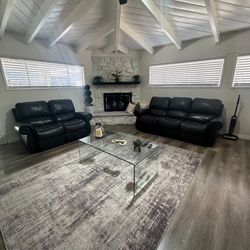 Living Spaces Leather Reclining Sofa Set 