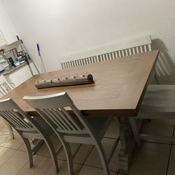 Solid Wood Dining Table with Chairs & Bench