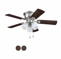 HARBOR BREEZE Centreville 42-in Flush Mount Brushed Nickel with Nutmeg/cocoa Blades Ceiling Fan With Light (5 -Blade