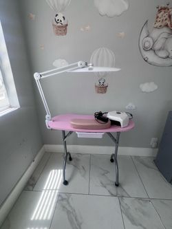 Nail salon table with LED nail lamp