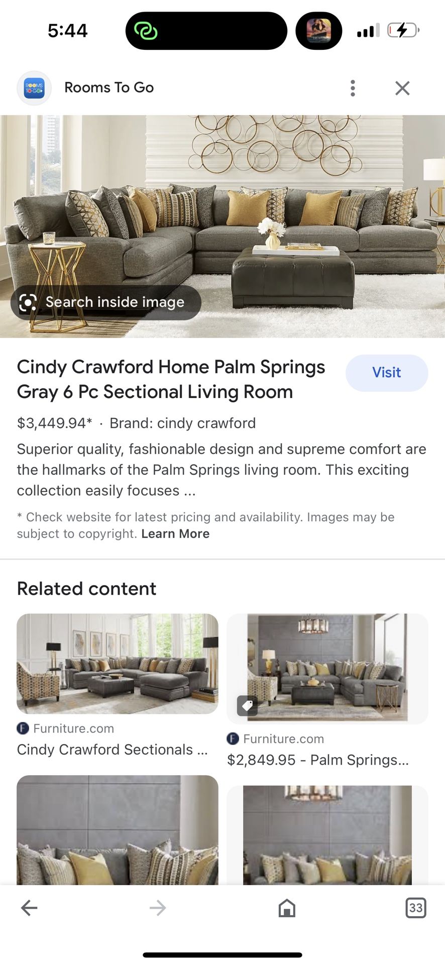 Cindy Crawford Grey 4pc Sectional 