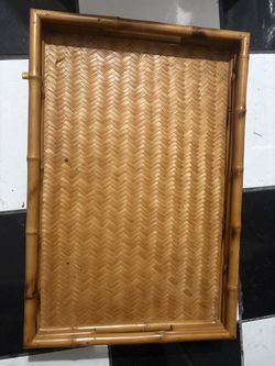 Woven Rectangular Brown Woven Tray With Small Corner Leg Stand