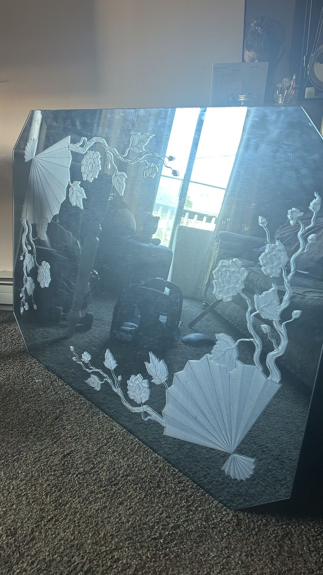 Decorative Engraved Blue tint Mirror