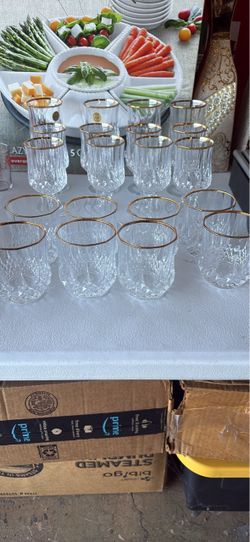 Crystal Cut Glass Set with 14k Gold Rim