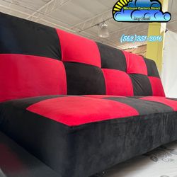 Black And Red Fabric Couch Futon Sofa Cama 