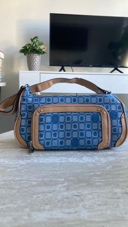 Blue Monogram Canvas Handbag with Tan Trim
