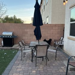 Glass Patio Table With 6 Chairs And Large Umbrella