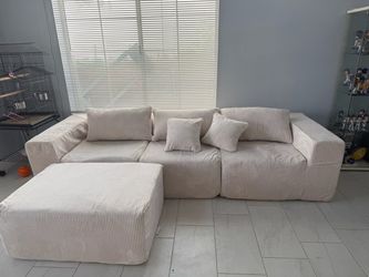 Cream Corduroy Sofa + Oversized Ottoman