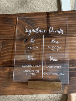 Wedding Acrylic Sign Drink Menu 
