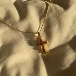 Orange Cross Necklace 