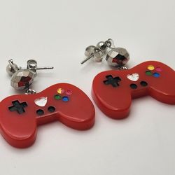 Red and Silver Gamer Earrings