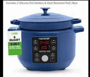 NEW-NutriChef
6 Quart Electric Dutch Oven | 1500W 5-in-1 Enamel Coated Cast Iron Pot with Stainless Steel Lid | Precise Temperature Control | Includes