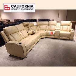 Luxury 3-Piece Reclining Corner Sectional Couch - Cup Holders & LED Lighting