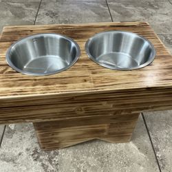 AMENER Elevated Dog Bowl Solid Cedar Wood Three Height Stainless Steel Bowls