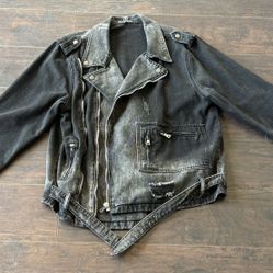 Men’s Balmain Vintage Denim Biker Jacket Ripped Size 42  (XL) 