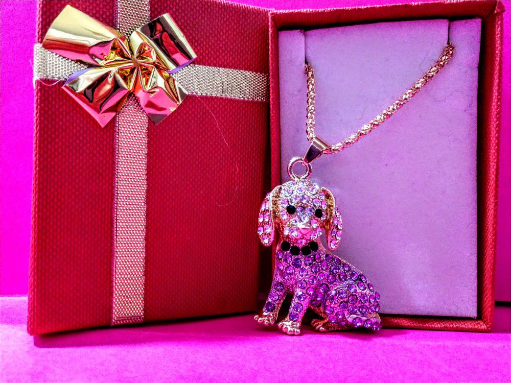 NWT Betsey Johnson Crystal Puppy dog Necklace