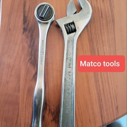 Vintage Matco 3/8"BR8 Round Head Ratchet and 10" adjustable wrench - Read Description