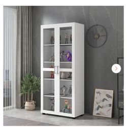 72 in. H White Wood 2-Door Accent Cabinet with 4-Tier Shelves Kitchen Pantry Cupboard Storage Cabinet