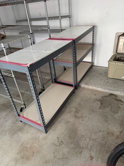 2 heavy-duty steel utility or rivet shelving units