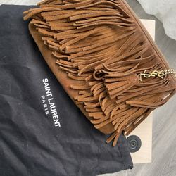 YSL CAMEL FRINGE CLUTCH 