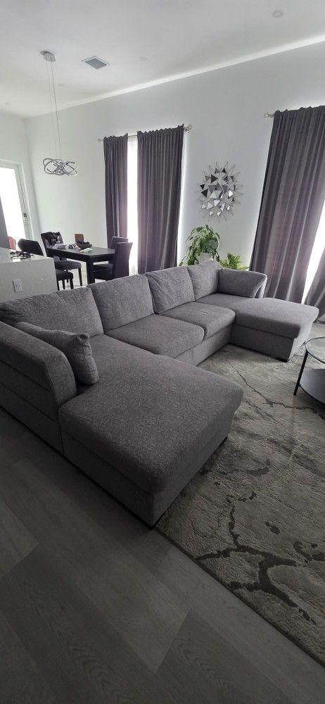 Gray U Shaped Couch 