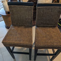 Two Rattan Bar Stools, Counter Height