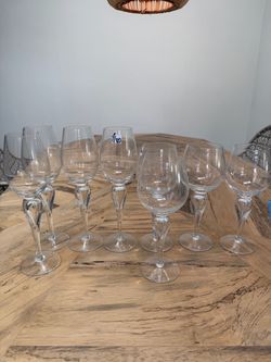 Set of Clear Crystal Wine Glasses