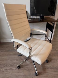 Myia Modern Natural White High Back Office Chair With Wheels | Ergonomic | Adjustable