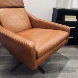Austin Swivel chair-West Elm Leather Lounge Chair & Ottoman – Saddle Brown
