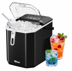 Silonn Ice Maker Countertop, Portable Ice Machine with Carry Handle, Self-Cleaning Ice Makers with Basket and Scoop, 9 Cubes in 6 Mins, 26 lbs per Day
