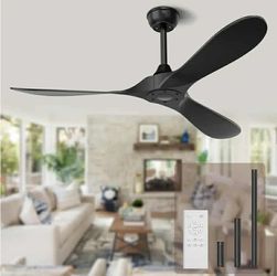 4713: New Black Ceiling Fan No Light, 52 in Outdoor Ceiling Fan with Remote, Indoor Ceiling Fans without lights 3 Blades, 6 Speed Reversible DC Motor