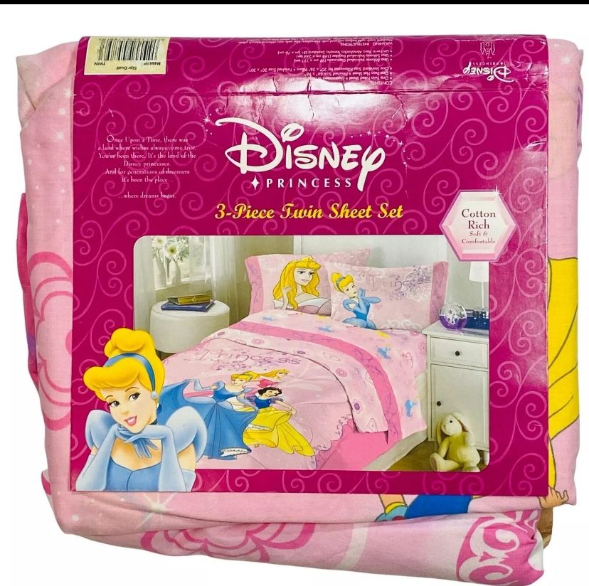 Disney Princess 3 Piece Twin Bed Sheet Set Girls Fairytale Cinderella Belle