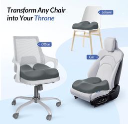 New! Ergonomic Seat Cushion w Thigh Relief Slope, Office Chair Cushion w Premium Memory Foam for Car, Home, U-Shaped Design Alleviates Hip, Tailbone