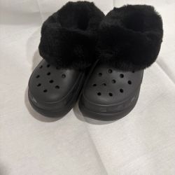 Black Crocs Clogs with Faux Fur Lining