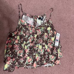 New large floral ruffle boho tank top shirt blouse spaghetti strap