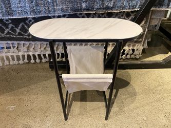 Modern White Marble Side Table with Magazine Holder