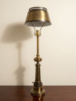 Vintage Stiffel Brass Fluted Column Table Lamp & Metal Shade Mid Century Modern