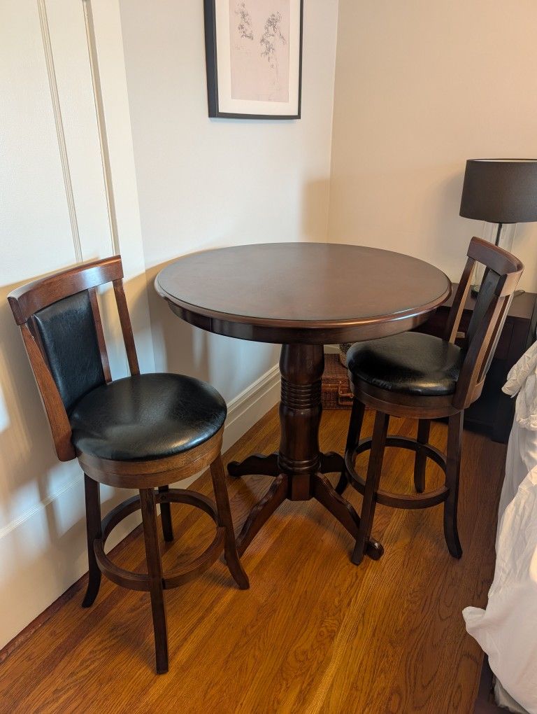 Pub Bar Height Table And Swivel Stools 3pc Set
