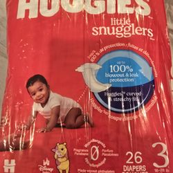 Huggies Little Snugglers Diapers,  Size 3, 26 Count