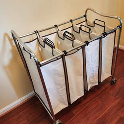 4 Bag Laundry Sorter in Rolling Cart with Wheels