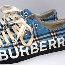 Burberry Men's Larkhall Logo Vintage Check Low Top blue Sneakers - 9 US 42 EUR Mens shoes