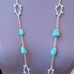 NWOT ALEXIS BITTAR CHAIN NECKLACE TURQUOISE STONES & CLEAR CRYSTALS 42"