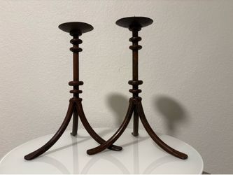 Rustic Brown Wrought Iron Candle Holders