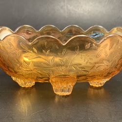 Vtg "Floragold Louisa" Pattern by JEANNETTE Glass Co. Iridescent Glass Trinket/Open Candy Dish 