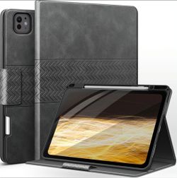 Case for iPad Pro 13 Inch (M5/M4) 2025/2024, PU Leather Case with Pencil Holder, Supports Pencil Pro and Pencil(USB-C), Adjustable Angles, Auto Sleep/